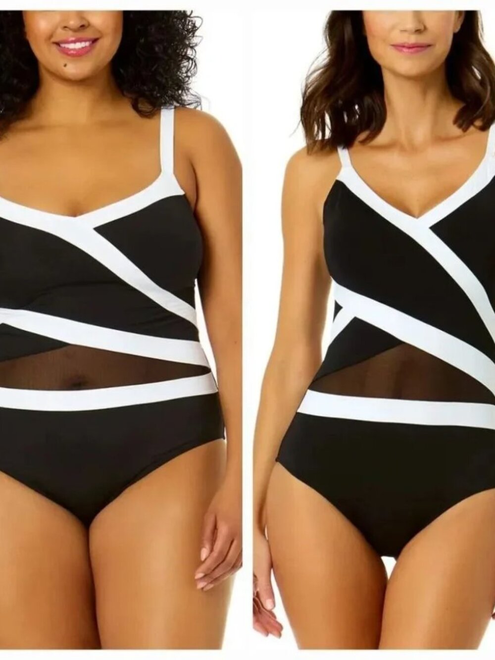 NWT Anne Cole Mesh Panel Adjustable Straps Padded 16W Swimsuit